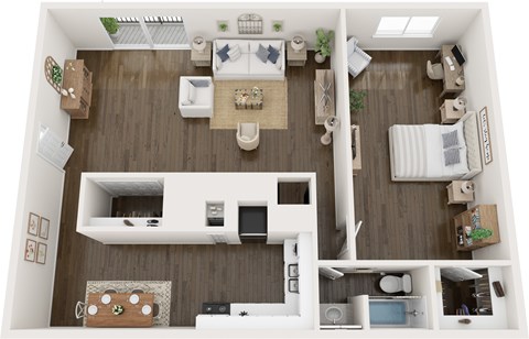Floor plan for 1 bed, 1 bath, 731 sqft